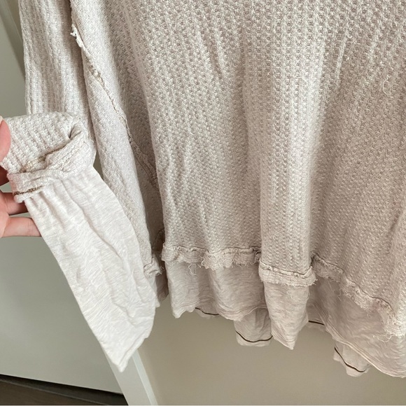 FREE PEOPLE Beige Laguna Thermal Waffle Long Sleeve Top - Picture 7 of 10